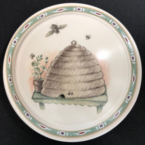 Pfaltzgraff Naturewood Votive Candle Bowl Trinket Dish Lid Beehive Bee Green 592 - Picture 14 of 16